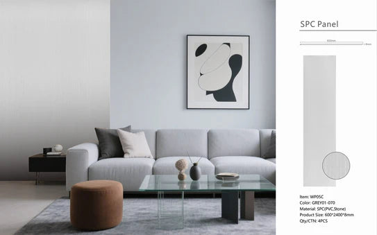 Grey wall panel board mounted on wall with framed artwork in front