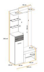 Hallway set dimensions diagram with measurements for shelf and storage