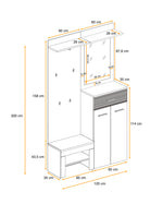 Hallway set technical diagram with labeled dimensions and drawer/cabinet layout