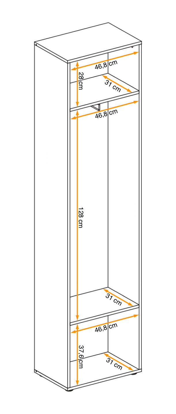 Gusta tall hallway cabinet with four open shelves and side panels