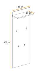 Wall-mounted hallway hanger with 60 cm shelf and 158 cm vertical panel