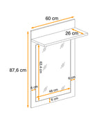 Wall hallway mirror with top shelf, rectangular frame, measurements shown (60 x 87.6 cm).