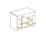 Hallway bench dimension diagram: 60 cm wide, open shelf storage