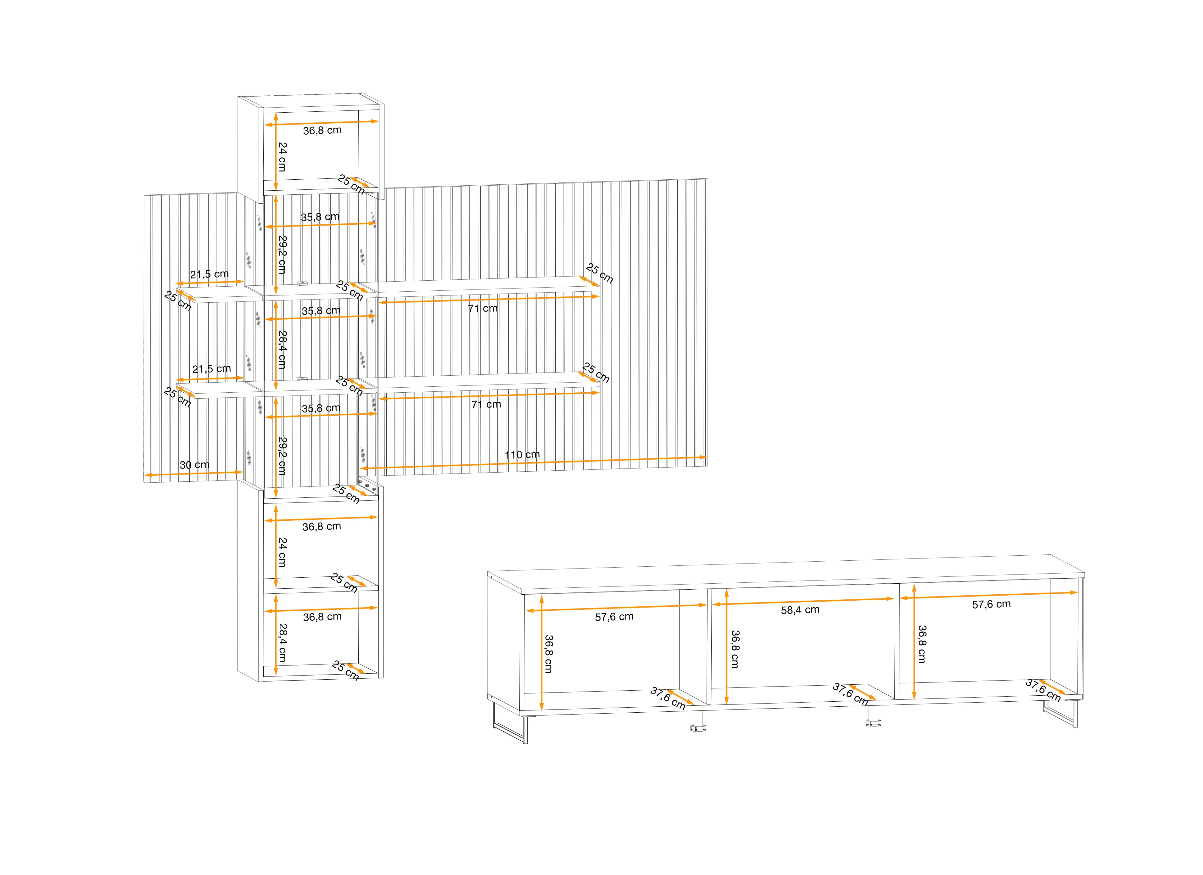 Deniro Media Wall Unit with Standing TV Cabinet W280cm
