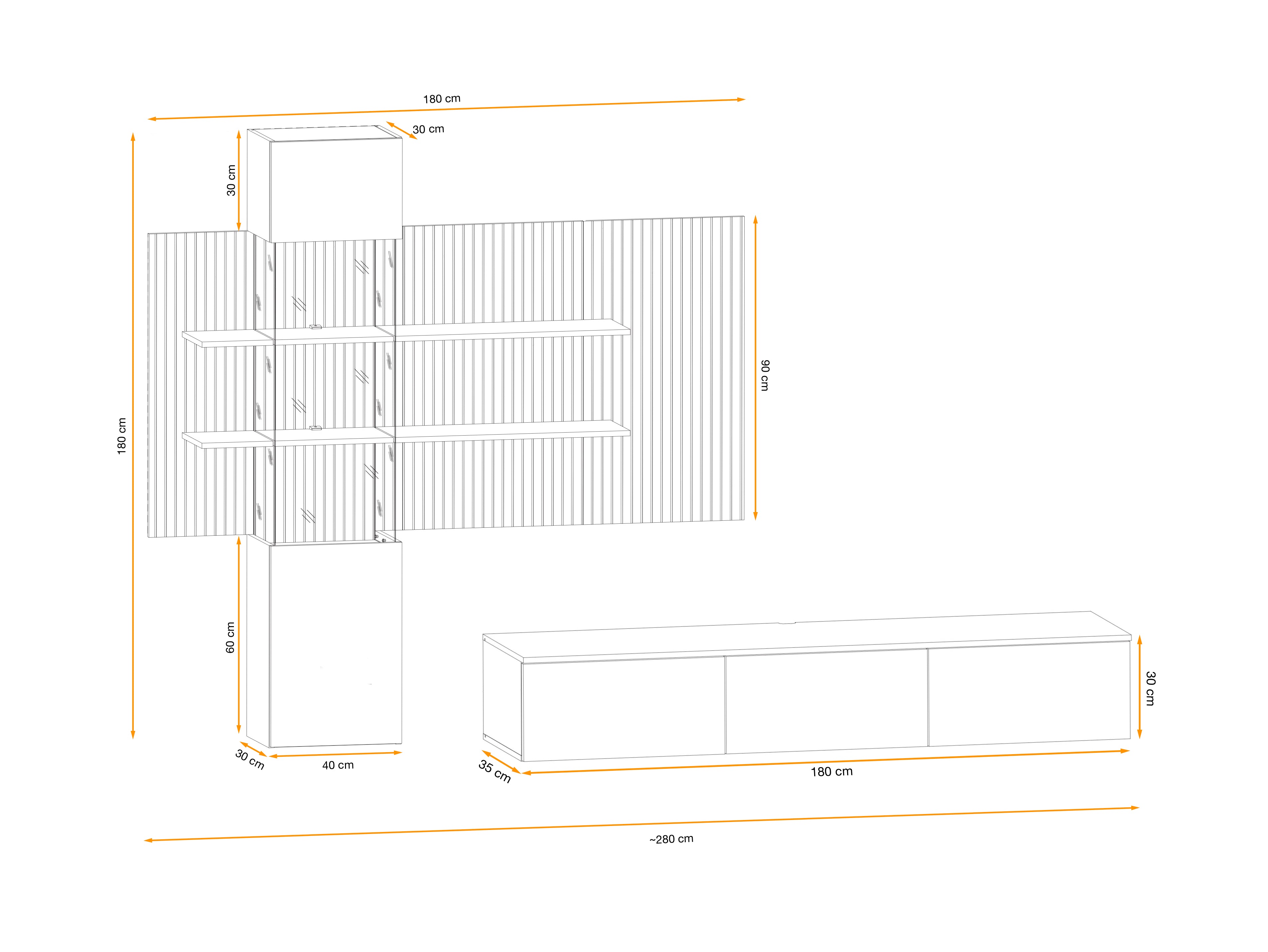 Deniro II Media Wall Unit with Floating TV Cabinet W280cm