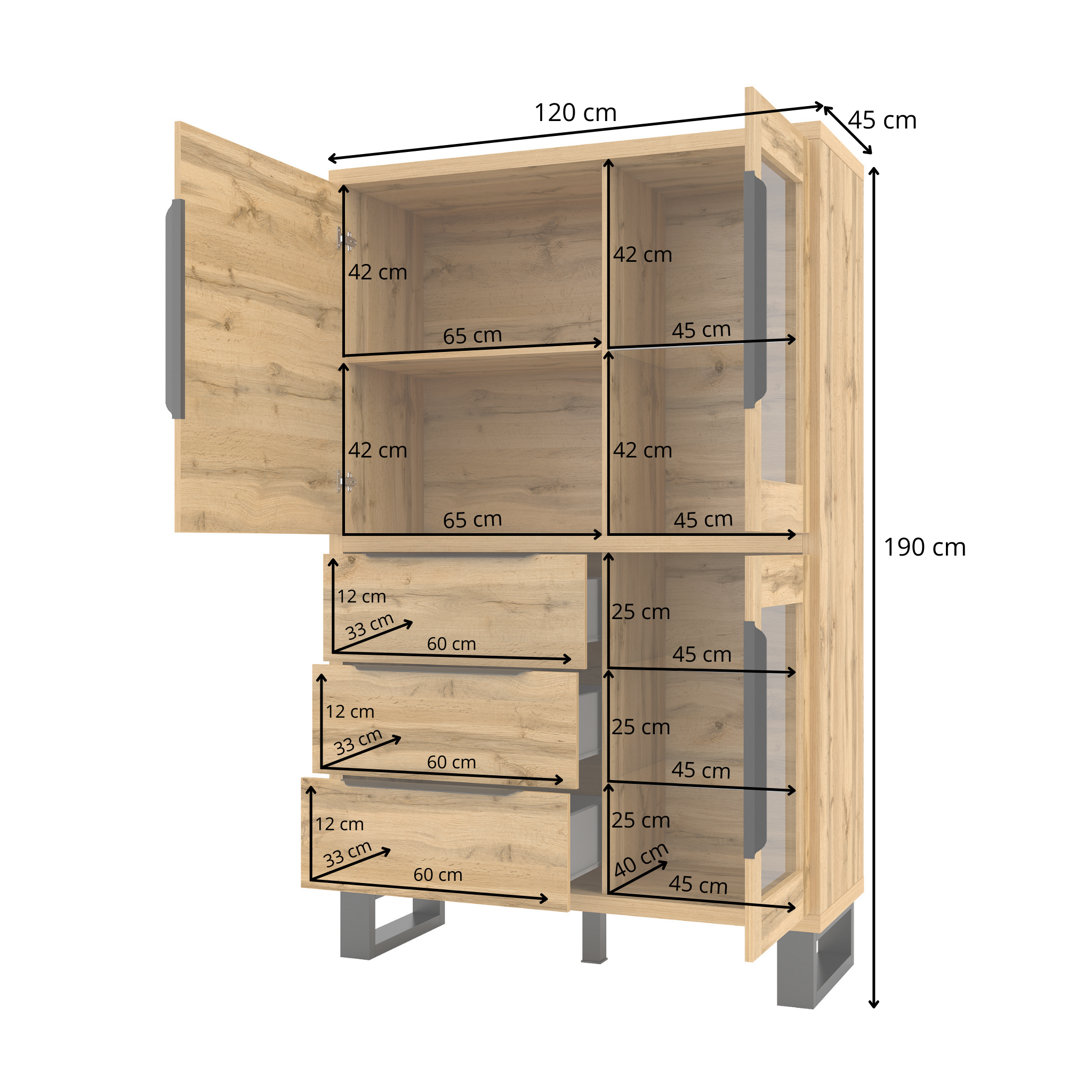 Alin 2 Door 3 Drawer Display Cabinet  W120cm