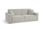 Light grey 3-seater sofa bed with two seat sections, backrest and accent throw cushions.