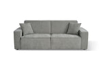 Grey fabric 3-seater sofabed with two-seat back, rounded arms, and tufted look