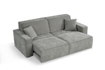 Grey fabric 3-seater electric sofabed shown extended with chaise and seat cushions