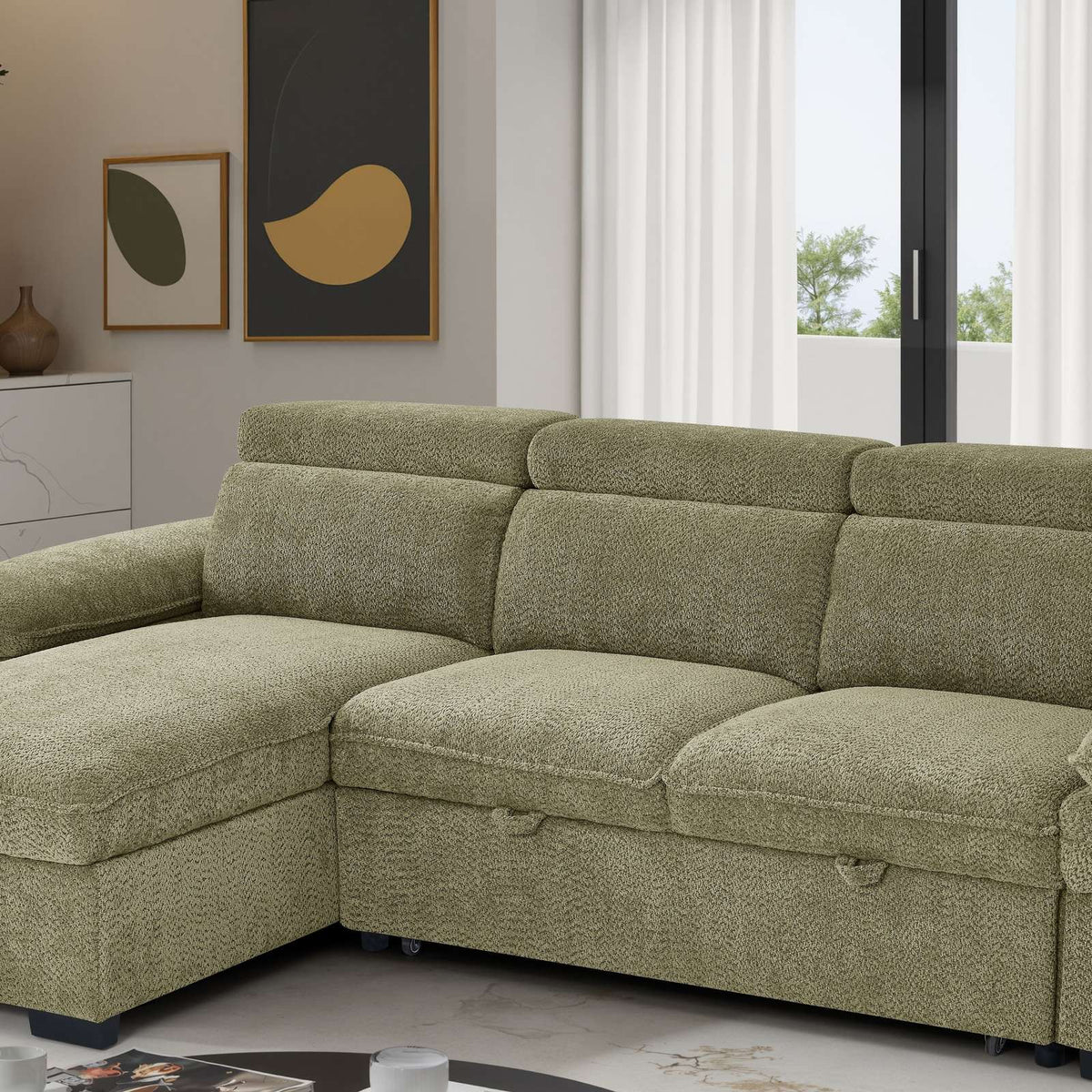 Portofino Corner Sofa Bed | Boucle Fabric