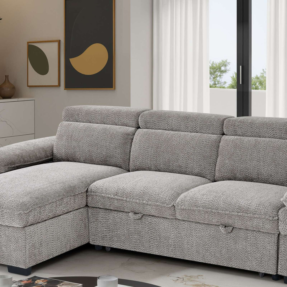 Portofino Corner Sofa Bed | Boucle Fabric