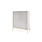 2-door highboard cabinet with vertical ribbed doors and gold-tone legs, white frame