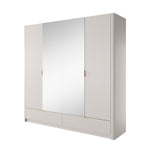 Light cream wardrobe with two tall doors and side ribbed panels, three-quarter view
