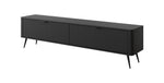 Black TV cabinet with ribbed paneling and long drawer front