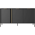 Dark gray 3-door sideboard with gold-tone accents and slim metal legs