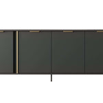 Dark gray 4-door sideboard with gold bar handles and slim legs