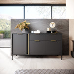 Dark sideboard with 3 doors and 2 drawers, gold bar handles