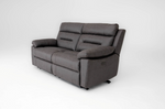 3-seat recliner sofa with wide chaise-style footrests and dark gray upholstery