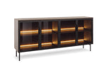 Dark 4-door sideboard cabinet with ribbed glass doors and warm LED lighting