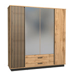 Ella 4-door wardrobe with frosted glass doors, wood panels, and two drawers