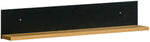 Wall shelf with black back panel and light wood ledge