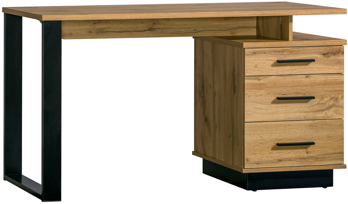 Ella desk with 3-drawer pedestal in warm wood finish