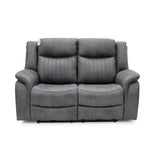 Grey 2-seat recliner sofa with split back cushions and padded armrests