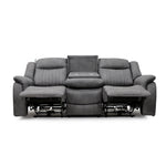 Grey 3-seat recliner sofa with extended footrests and center backrest