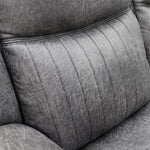 Gray upholstered armchair back panel with stitched vertical channeling