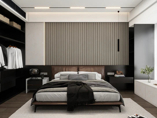 Light grey seamless wall panel with vertical ribbed grooves