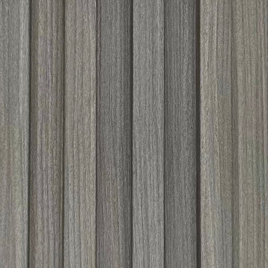Close-up light grey seamless wall panel texture with vertical grooves
