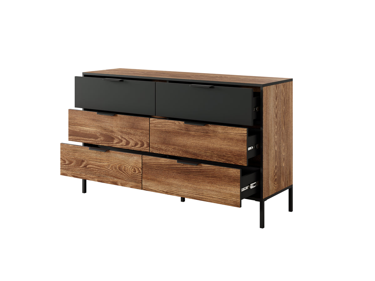 Haze chest of drawers with open front drawers and black drawer handles