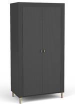Black double wardrobe cabinet with two ribbed doors and two small handles