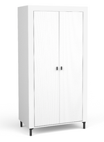 White double wardrobe cabinet with two ribbed doors and two small handles