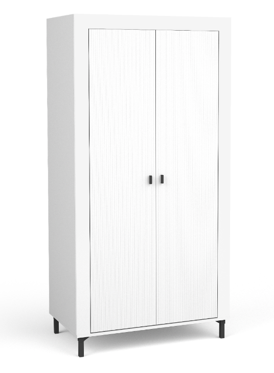 White double wardrobe cabinet with two ribbed doors and two small handles