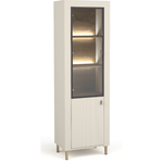 Cashmere display cabinet with glass door and interior shelves, dark metal frame.