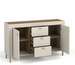 Cashmere sideboard with two doors and three drawers, wood-effect top, open storage