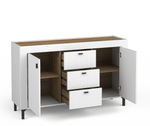Cashmere sideboard with two doors and three drawers, open compartments, bar handles