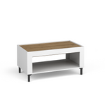 White coffee table with wood-look top and open middle shelf