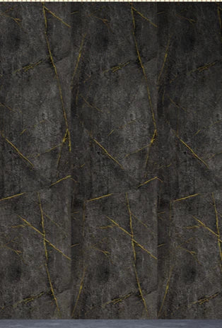 Black marble-effect wall panel surface with thin gold vein lines, close-up texture