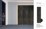 Marble-effect wall panel board in dark gray with gold vein lines, large square