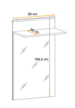 Wall-mounted hallway mirror with shelf, 60 cm wide and 106.5 cm high (diagram)