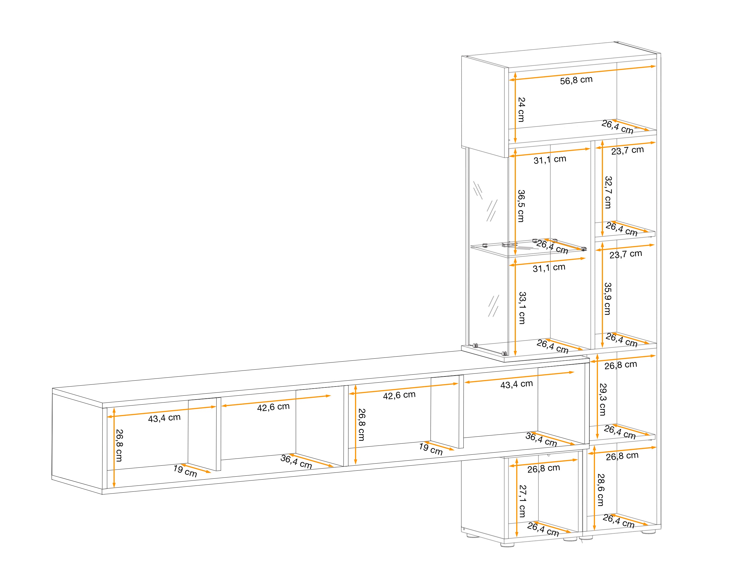 Bruce Media Wall Unit with LED Lights W210cm