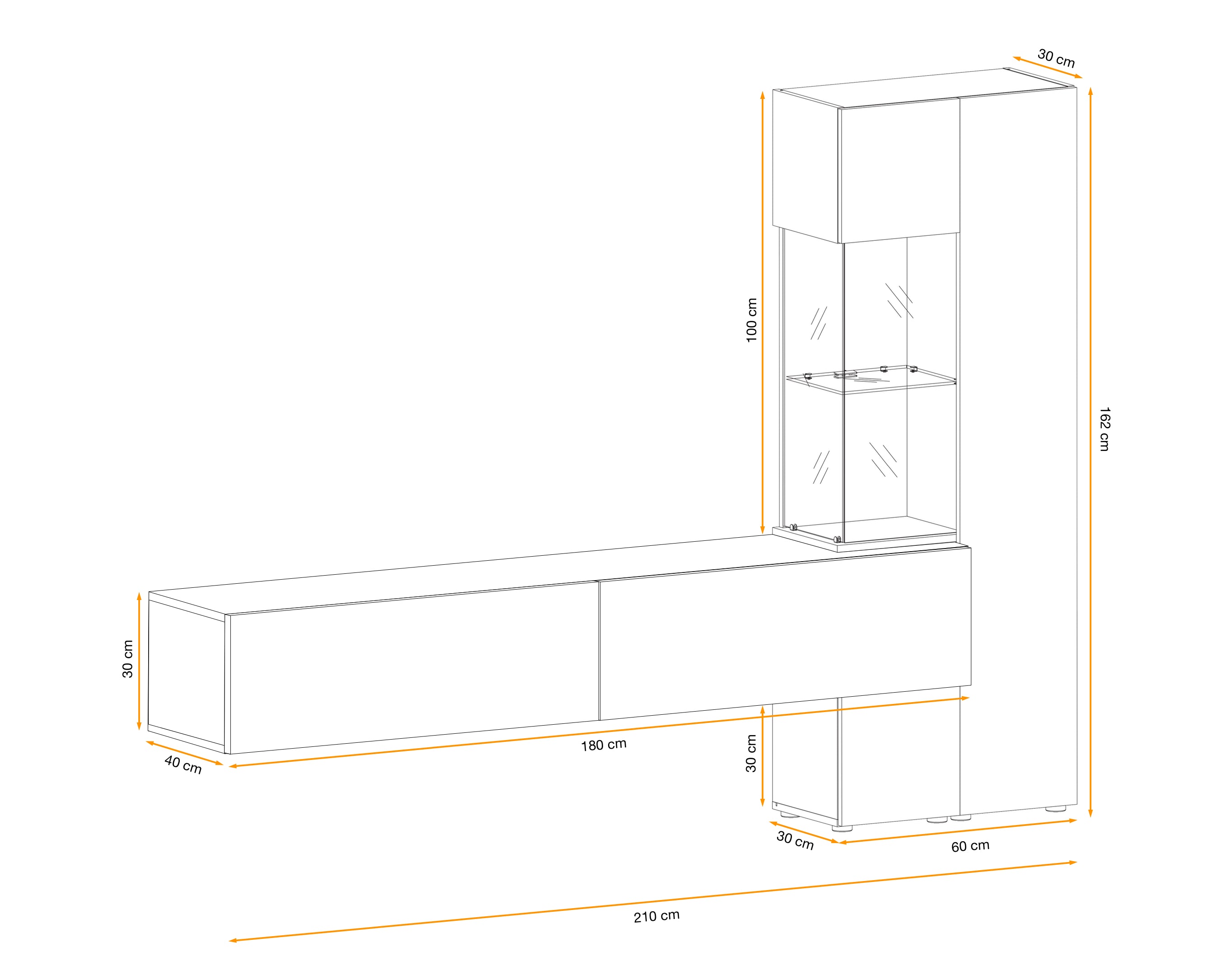 Bruce Media Wall Unit with LED Lights W210cm