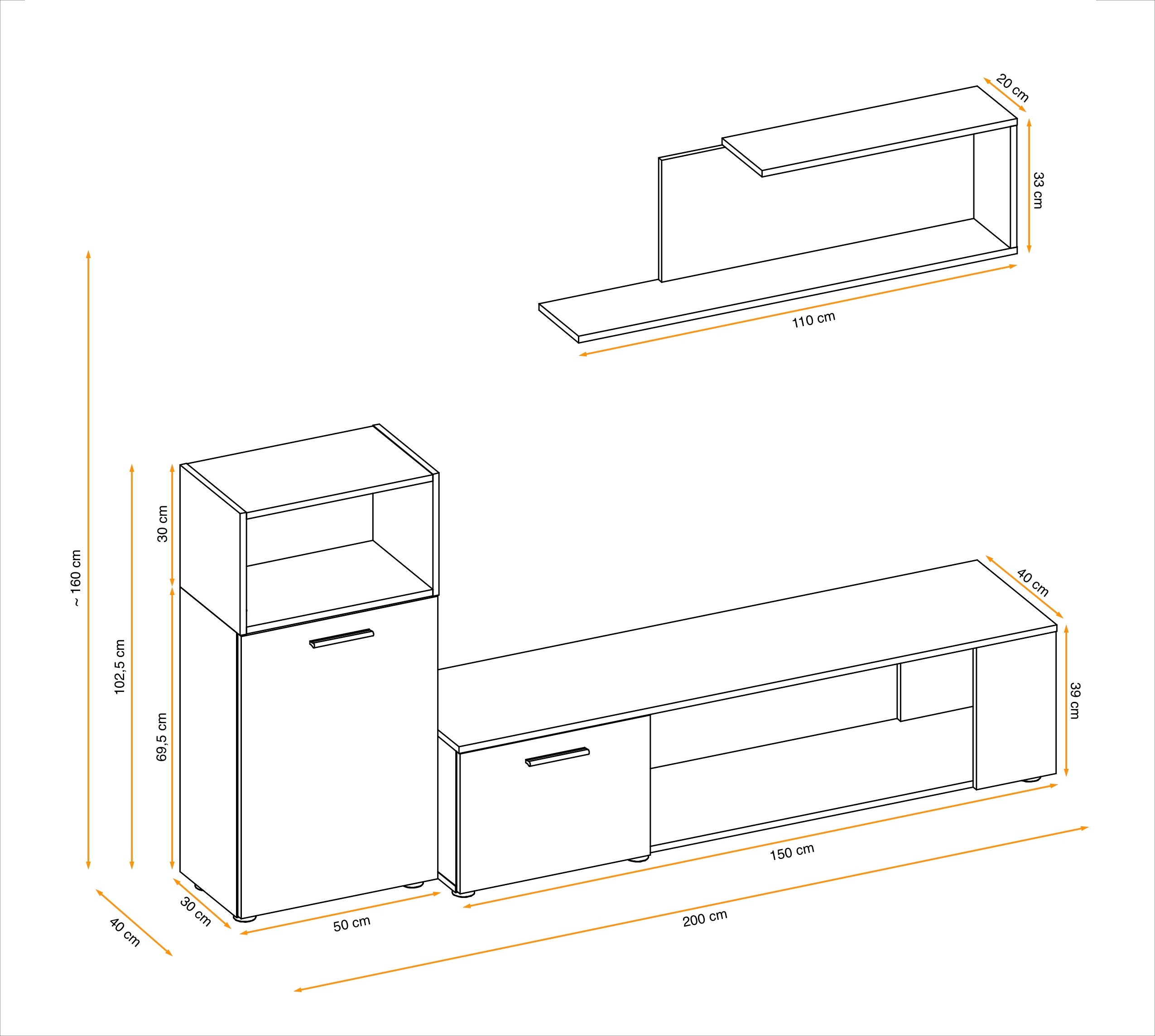 Edin I Media Wall Unit W200cm