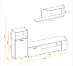 Media wall unit size diagram with 200 cm width, shelves, and cabinet sections