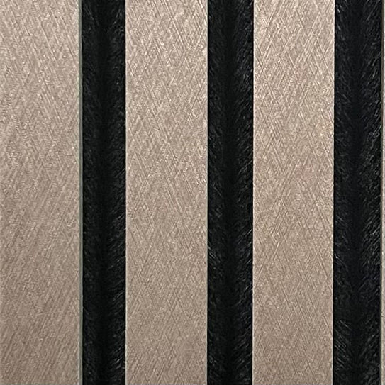 Close-up of metallic brown acoustic wall panel with vertical ribbed slats