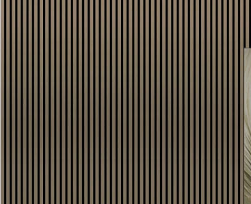 Acoustic wall panel in metallic brown with tall vertical slat lines
