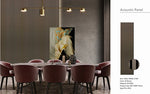 Metallic brown acoustic wall panel on a room wall with vertical stripes