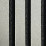 Textured metallic dark grey acoustic panel surface with vertical ribbed strips